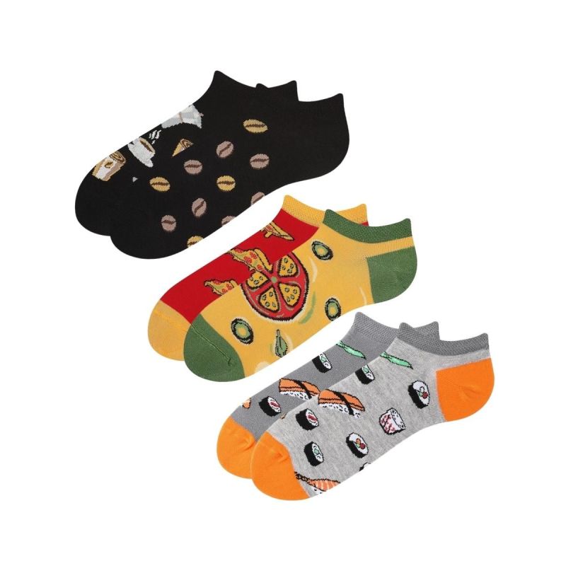 3PACK JUST A MEAL zestaw śmiesznych stopek wzory: Sushi, Pizza party, Coffee Socks