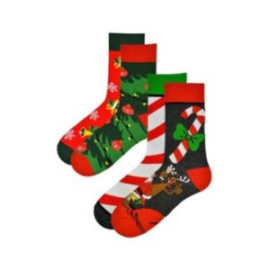 2-Pack Skarpetki SANTA LOOK - świąteczne, mikołaj, renifer, choinka