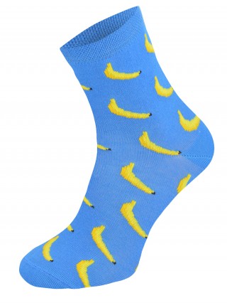 Kolorowe skarpetki CHILI Cotton Socks 748, wesołe motywy- Banany - niebieski