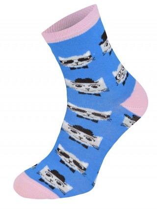 Kolorowe skarpetki CHILI Cotton Socks 748, wesołe motywy- Eleganckie kotki - niebieski