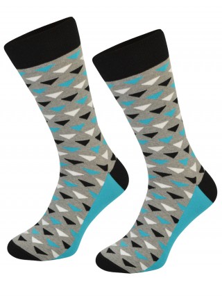 Kolorowe skarpetki Cotton Socks 163, wesołe motywy- wzór Trójkąt - turkusowy