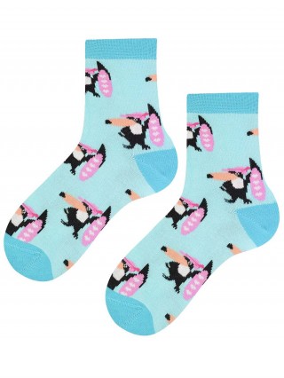 Kolorowe skarpetki Cotton Socks 748, wesołe motywy- Tukan Surfer - błękitny