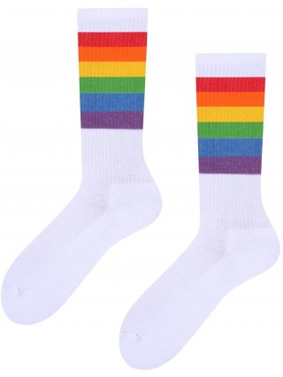 Kultowe Retro skarpety frotte TODO Socks PRIDE z wysokojakościowej bawełny czesanej, tęcza - biały