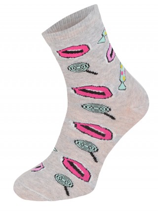 Kolorowe skarpetki CHILI Cotton Socks 748, wesołe motywy- Pop-Art, Usta, Cukierki, Słodycze - popielaty