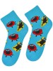 Kolorowe skarpetki z gładkim szwem Cotton Socks, wesołe motywy- Wakacyjne kotki - turkusowy